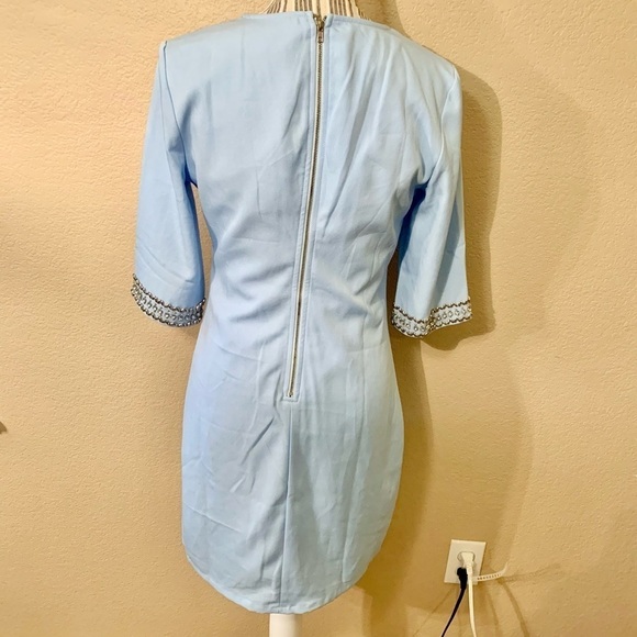 Lulu’s Dress Medium Mini Pale Blue Short Sleeve Silver Embellishments Crystals - Picture 9 of 16